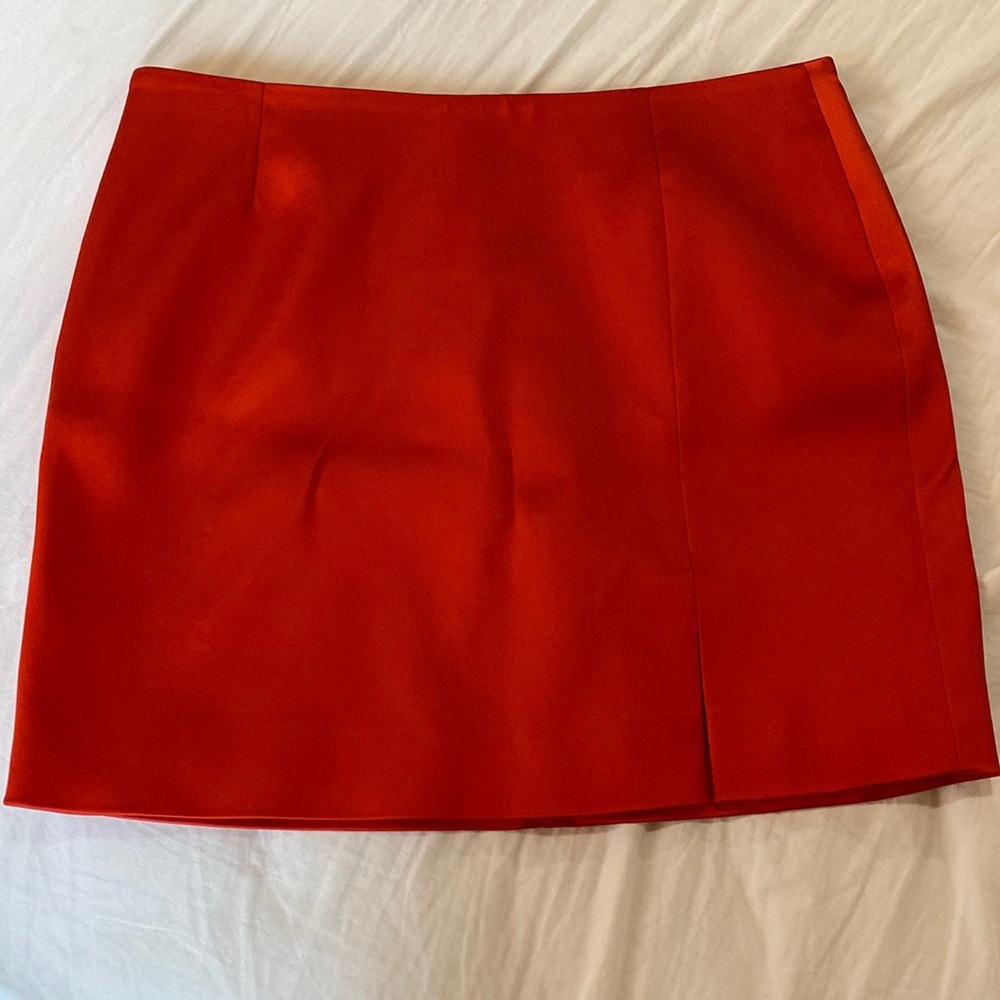Red/orange satin mini skirt